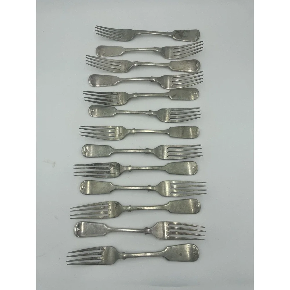Vtg Silvera Nevada Silver Fiddle Tipped Pattern Lot of 13 Silverplate Forks